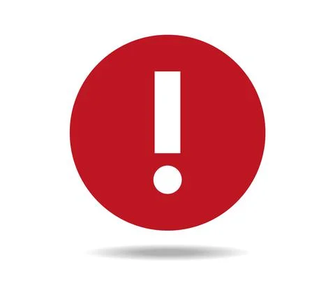 Round red logo with a white exclamation mark in the middle. Stock Illustration