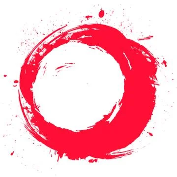 Round red painted label isolated on white background. Grunge frame, banner Illustrazione stock