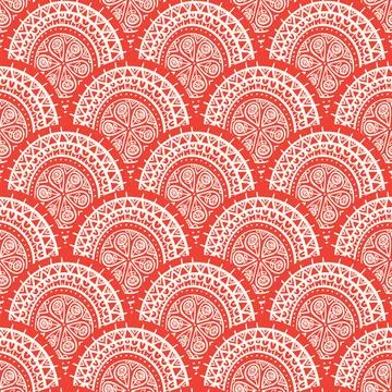 Round red patterns with flowers Ilustración de archivo