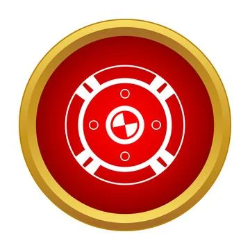 Round red shield icon with golden frame Stock Illustration