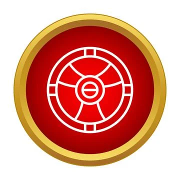 Round red shield icon with golden border Illustrazione stock