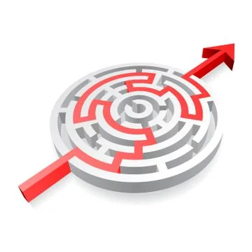 Round Red Solved Maze Stock Illustration