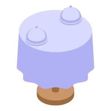 Round restaurant table covered with blue tablecloth waiting for meal serving Stock Illustration