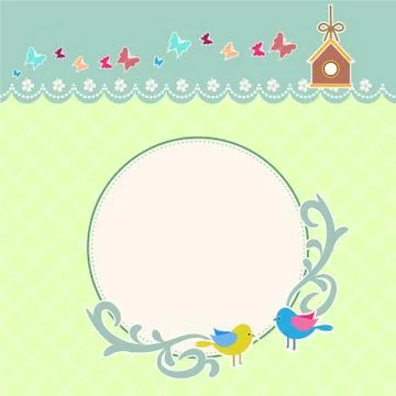 Round retro frame with birds background Illustration