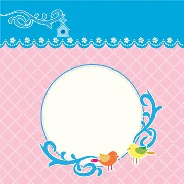 Round retro frame with birds background 스톡 일러스트