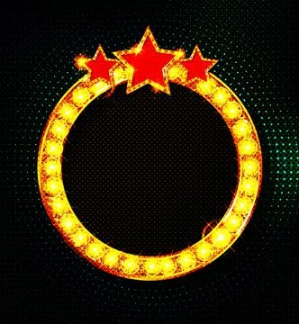 Round retro frame with light bulbs. vector illustration Stock Illustration