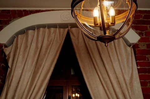 Round retro light with warm light made of thick glass. Loft style, cabinet Foto stock