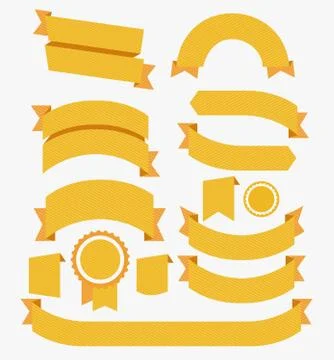 Round Ribbons Flat Design Set Yellow. Vector Illustrazione stock