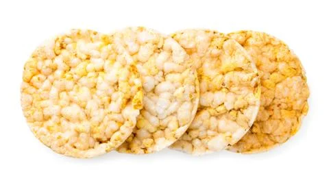Round rice bread on a white background. The view of top Stock Photos