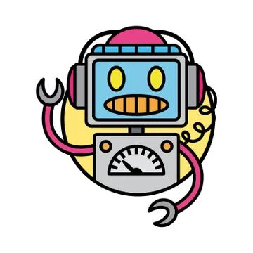 Round robot icon line style on white background 스톡 일러스트