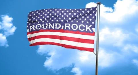 Round rock, 3D rendering, city flag with stars and stripes Stock Illustration