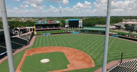 Round Rock Express Dell Diamond Baseball Stadium aerial drone pull away Video stock 207767549