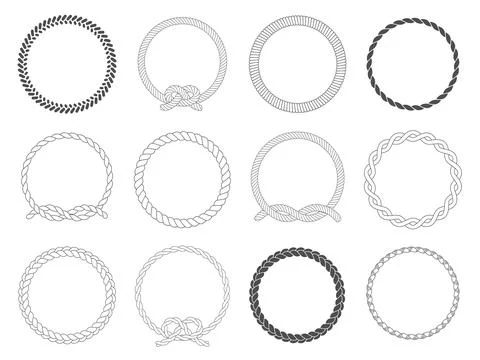 Round rope frame. Circle ropes, rounded border and decorative marine cable .. Illustrazione stock