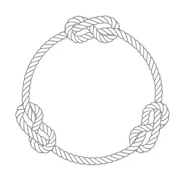 Round rope frame with knots, simple style line rope, marine border Stock Illustration