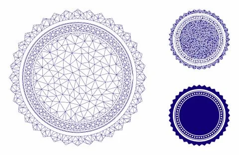 Round Rosette Seal Vector Mesh Network Model and Triangle Mosaic Icon イラスト素材