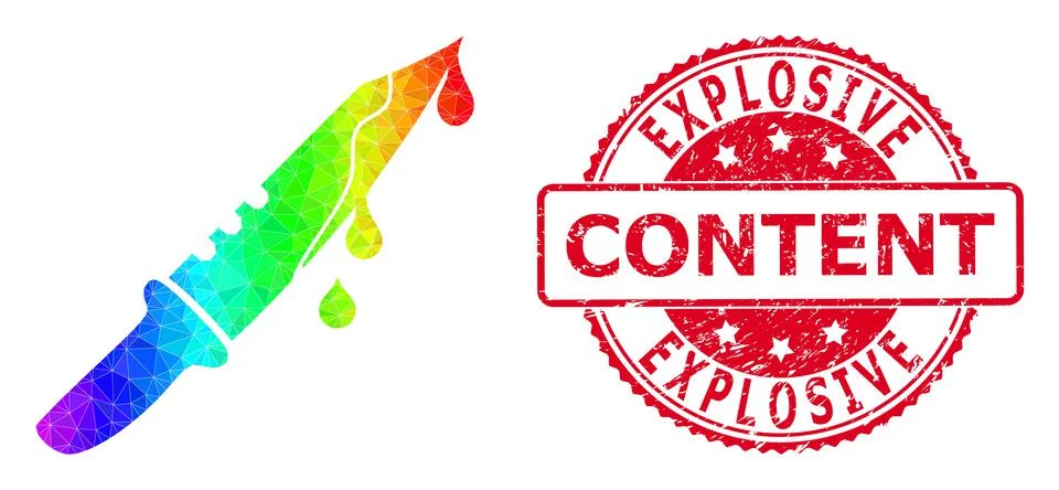 Round Rubber Explosive Content Seal Imprint with Vector Polygonal Blood Knife Illustrazione stock