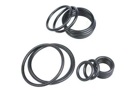 Round rubber gaskets of different sizes Stock Photos