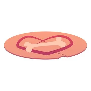 Round rug with bone in heart, vector cartoon pets brown carpet, cozy home Stock Illustration