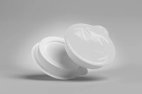 Round sauce dip pot on gray background. 3D rendering. Stock Illustration