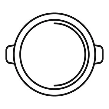 Round saucepan with two handles lying on stove top view line icon Illustration