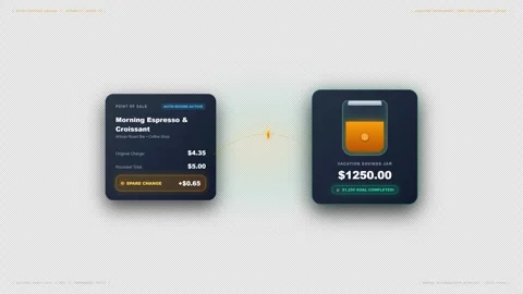 Round-Up Savings Auto-Transfer Micro-Animation with spare change coins 4K Alpha Stock Footage 346539910