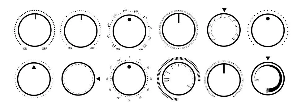 Round scale and controller volume level knob with Stock Illustration