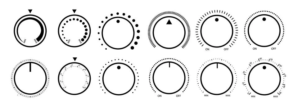 Round scale and controller volume level knob with Stock Illustration
