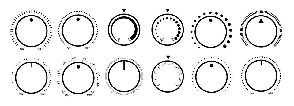 Round scale and controller volume level knob with Stock Illustration