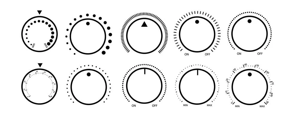 Round scale and controller volume level knob with Stock Illustration