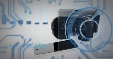 Round scanner and microprocessor connections over smartphone and vr headset Stock Footage 150453197
