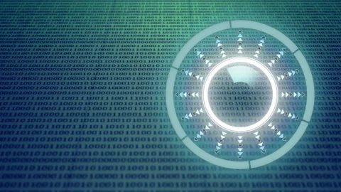 Round scanner over binary coding data processing against blue background Stock Footage 150452265