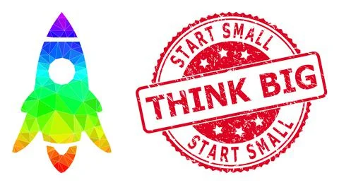 Round Scratched Start Small Think Big Seal Imprint With Vector Triangle Filled Stock Illustration