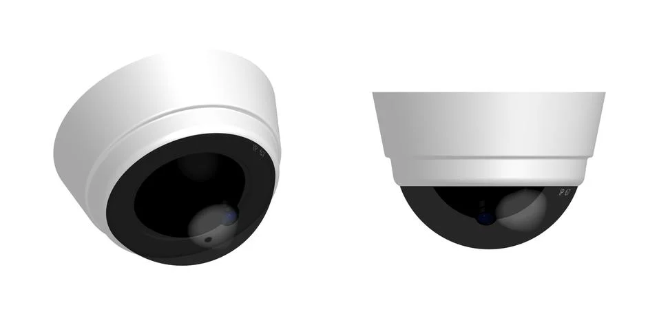 Round security camera in realistic 3D design on a white background. Isolated Stock Illustration