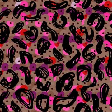 Round sequins leoperd seamless pattern bright background, pink black brown vi Stock Illustration