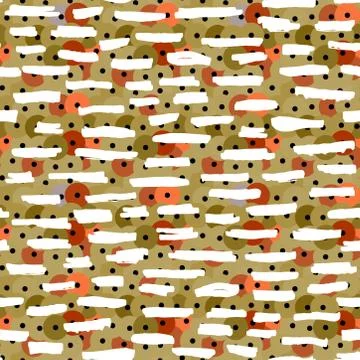 Round sequins white horizontal chalk lines seamless pattern green khaki orang イラスト素材