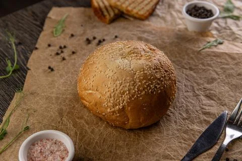 Round sesame seed bun Stock Photos