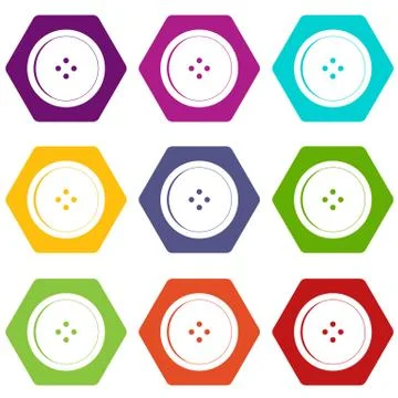Round sewing button icon set color hexahedron Illustrazione stock