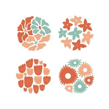Round shape abstract flower wall art, poster, decoration for card, banner Stock Illustration