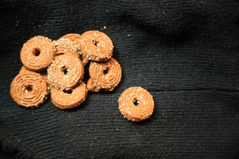 Round shape Biscuits in a dark background Stock Photos