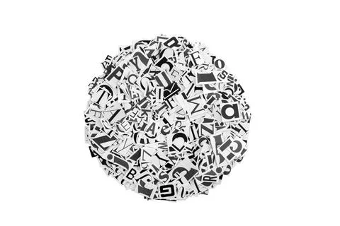 Round shape of black and white paper letters cut out from newspapers Stock Photos