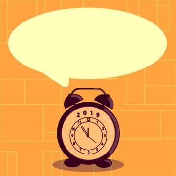 Round Shape Blank Speech Bubble and Analog Alarm Clock in Pastel Shade. Pale Illustrazione stock
