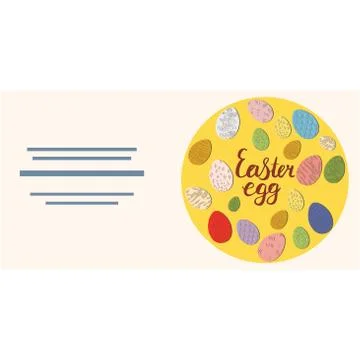 Round shape with Easter decorated eggs and text frame card. Stock Illustration