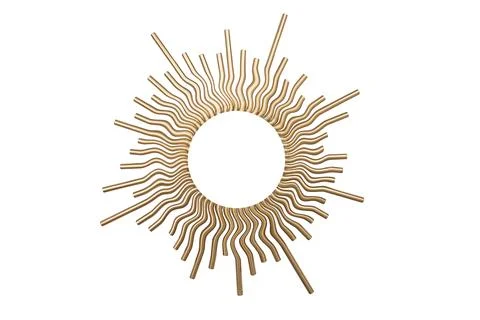 Round shape frame made with bent golden tubes, sun symbol element, isolated.. Stock Photos