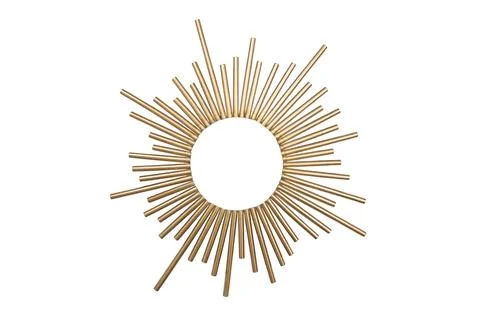Round shape frame made with golden tubes, sun symbol element, isolated on w.. Foto stock
