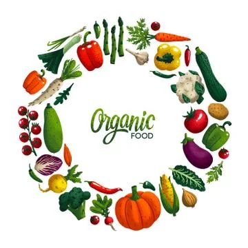 Round shape frame with Vegetables. Variety of decorative vegetables Stock Illustration