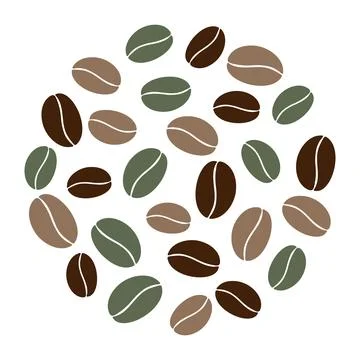 Round shape of multicolored coffee beans in trendy brown and green. Abstract Stock-Illustration