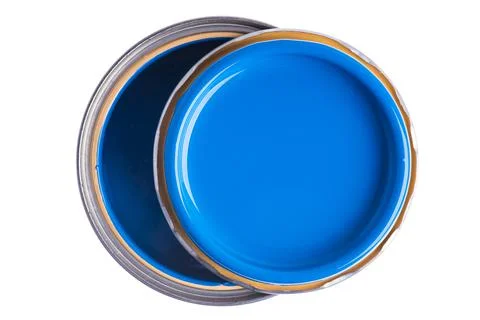 Round Shape Paint Tin  with Blue Color on White Stock Photos