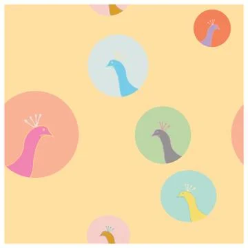 Round shape with peacock illustration endless pattern. Stock Illustration
