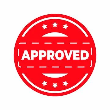 Round Shape Red approved stamp with stars and dashed lines Stock Illustration