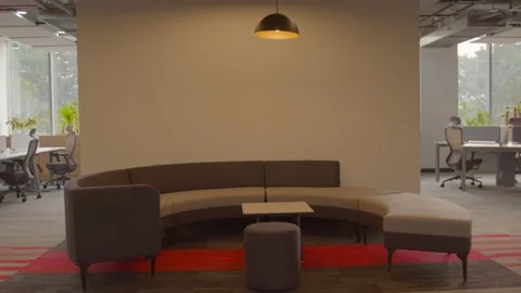 Round shape sofas in office Stock Footage 276398290